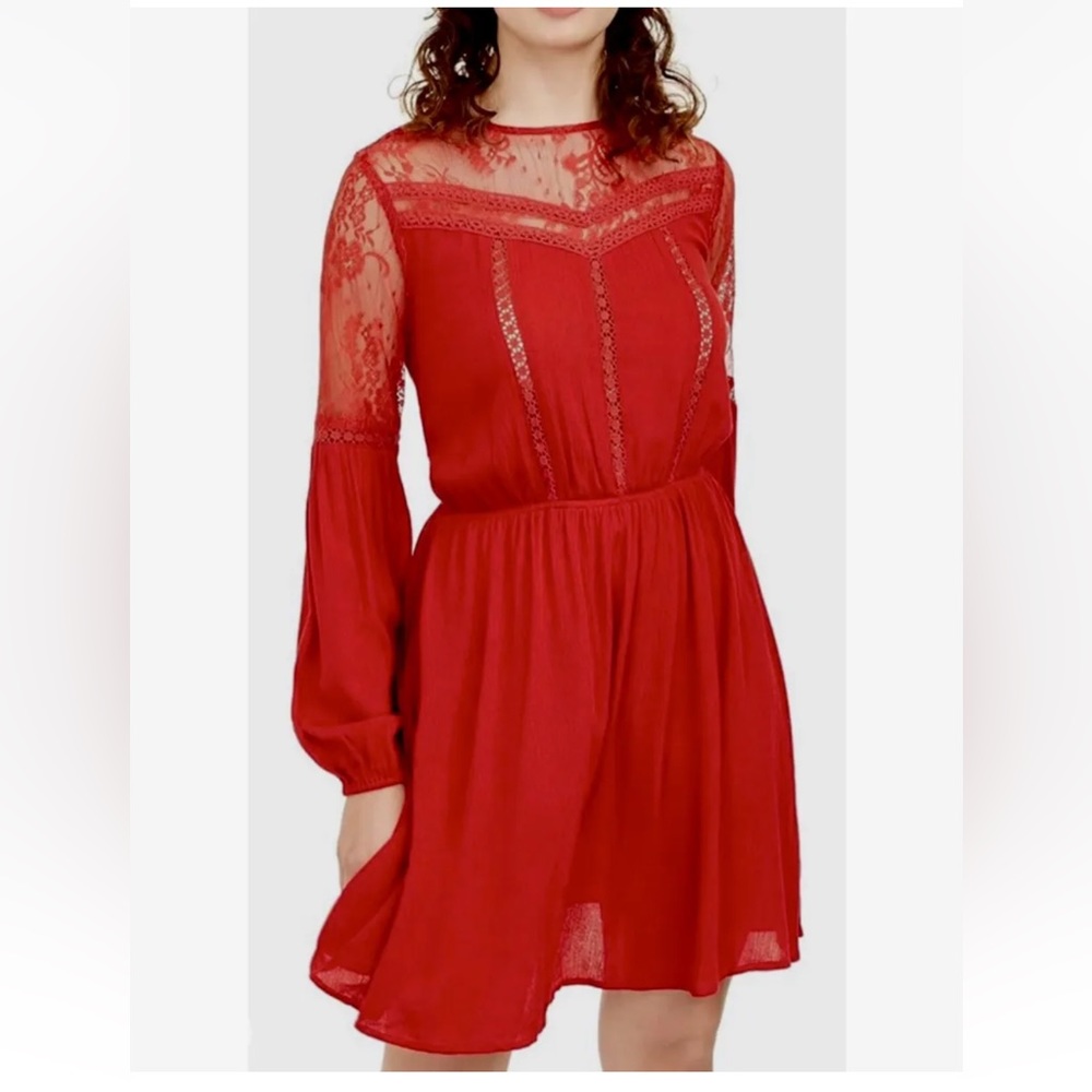 American Rag Red Lace Mesh Long Sleeve Dress NWT Size XS Juniors